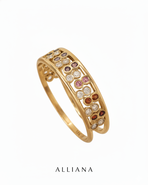 Anillo TwinSoul en Oro Amarillo 18K con Piedras Naturales y Moissanites