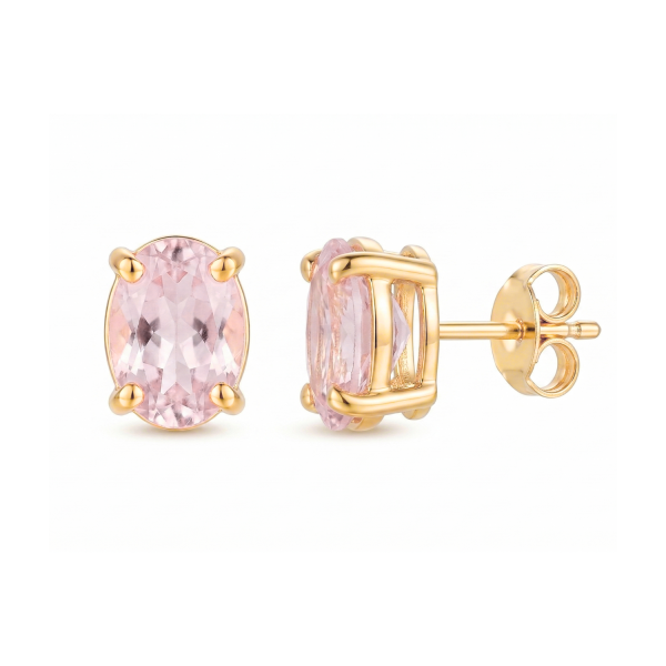 Aretes Bella en Oro Amarillo 18k con Morganita Natural